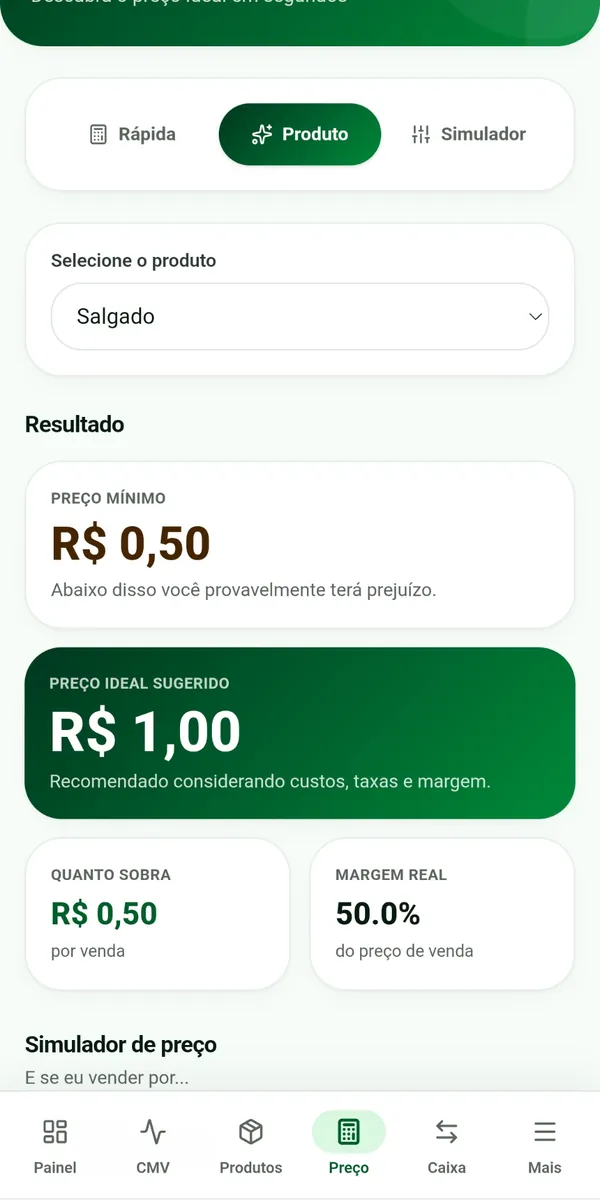 Tela do PrecifiqueJá: Receba o preço ideal com clareza